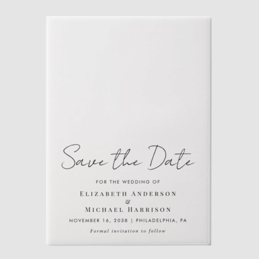 Minimale moderne scriptoverlay De datum opslaan Vellum Uitnodigingen (Voorkant)