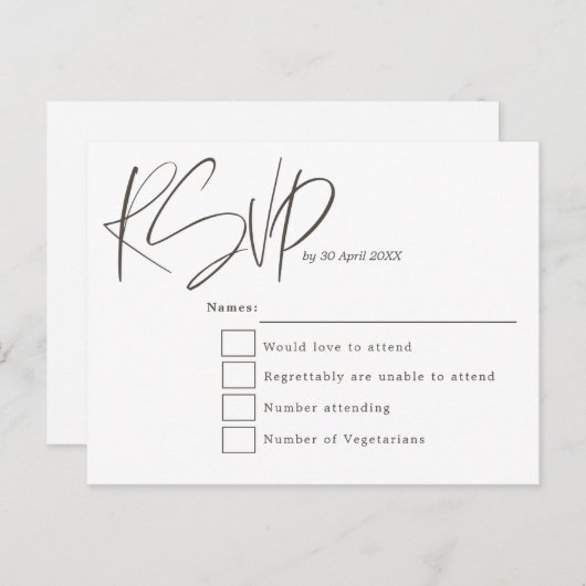 Minimale moderne scripttypografie Bruiloft RSVP Briefkaart (Voorkant / Achterkant)