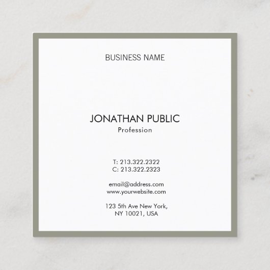 Minimale moderne Sjabloon elegant Professional Vierkante Visitekaartje (Achterkant)