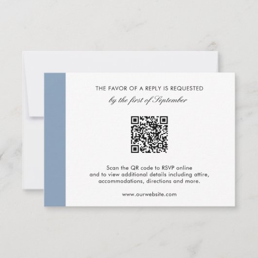 Minimale moderne smaakblauw QR-code bruiloft RSVP Kaartje (Voorkant)