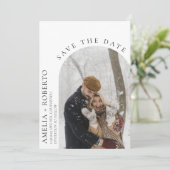 Minimale Moderne Sparen de Datum Foto Weddenschap Kaart (Staand voorkant)