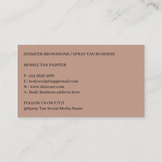 Minimale Moderne Spray Tan Body Huidverzorging Visitekaartje (Achterkant)