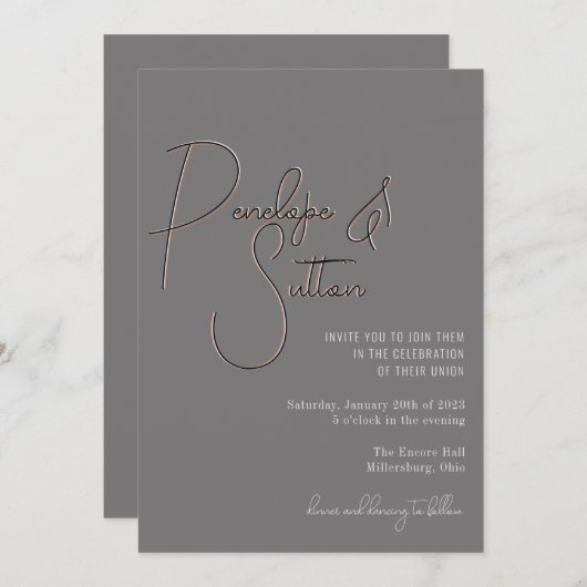 Minimale moderne stedelijke chique laag bruiloft kaart (Voorkant / Achterkant)