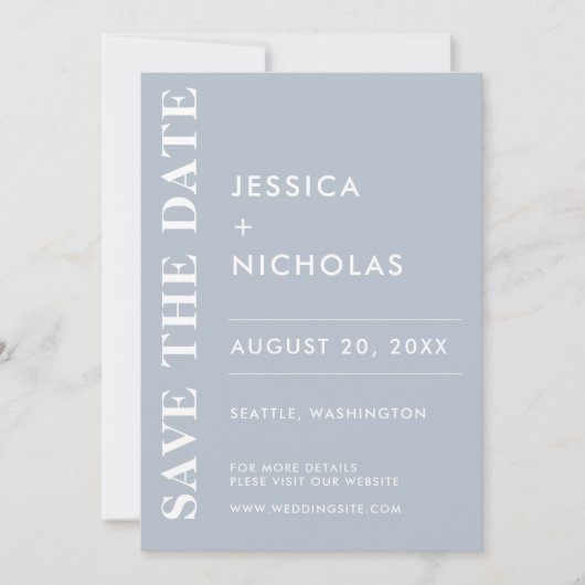 Minimale moderne stoffige blauwe elegante bruiloft save the date (Voorkant)