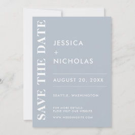 Minimale moderne stoffige blauwe elegante bruiloft save the date