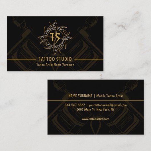 , minimale, moderne Tattoo Studio Visitekaartje (Voorkant / Achterkant)