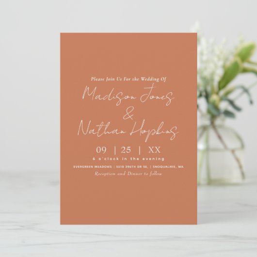 Minimale moderne terracotta Wedding Kaart (Staand voorkant)