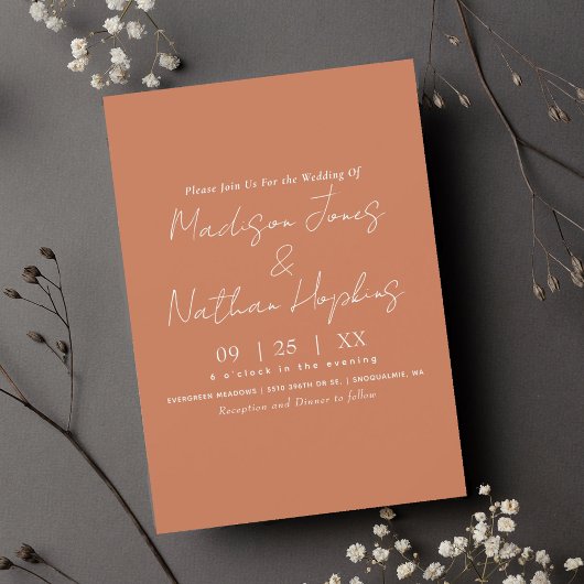 Minimale moderne terracotta Wedding Kaart