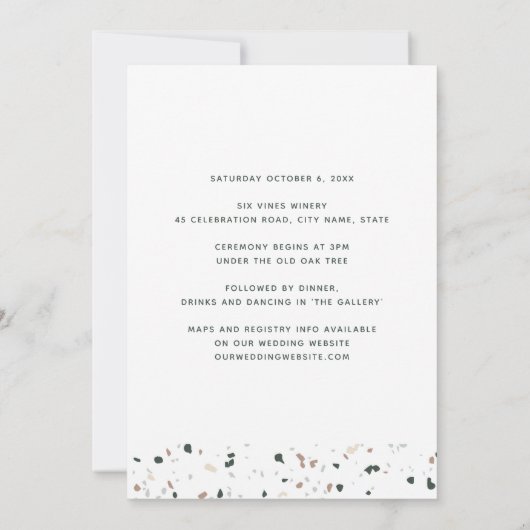 Minimale moderne terrazzopatroonroze bruiloft kaart (Achterkant)