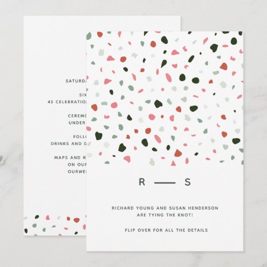 Minimale moderne terrazzopatroonroze bruiloft kaart (Voorkant / Achterkant)