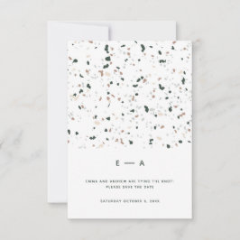 Minimale moderne terrazzopatroonroze bruiloft save the date