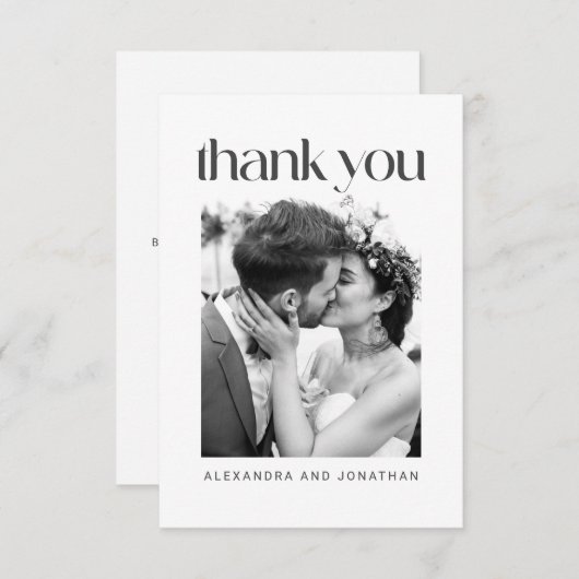 Minimale moderne Trendy Custom Wedding Photo Bedankkaart (Voorkant / Achterkant)