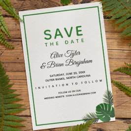 Minimale moderne tropische weddenschap save the date