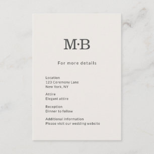 Minimale moderne trouwkaart met details voor een e informatiekaartje