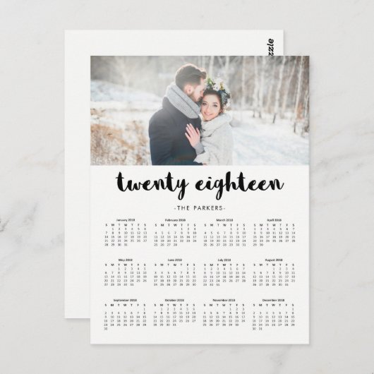 Minimale moderne Typografie 2018 Photo Calendar Briefkaart (Voorkant / Achterkant)