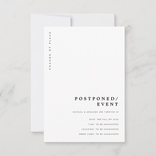 Minimale moderne Typografie Event Postponed Card Aankondiging (Voorkant)