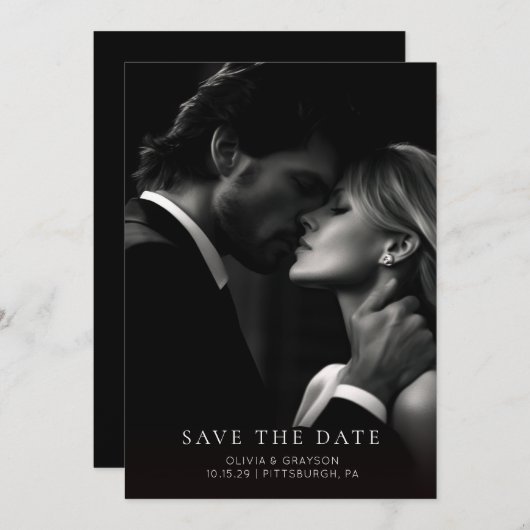 Minimale moderne typografie Foto Bewaar de datum Save The Date (Voorkant / Achterkant)