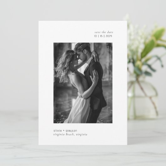 Minimale moderne typografie foto bruiloft opslaan save the date (Staand voorkant)