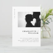 Minimale moderne typografie foto trouwkaart aankondiging (Staand voorkant)