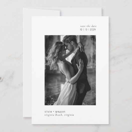 Minimale moderne typografie Fotobruiloft Save The Date (Voorkant)