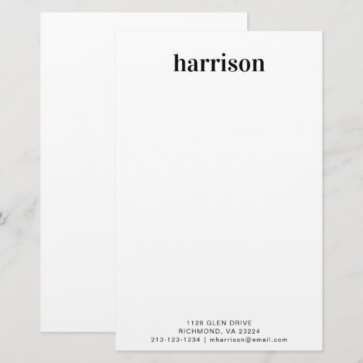 Minimale moderne Typografie Monogram op maat Briefpapier (Voorkant / Achterkant)