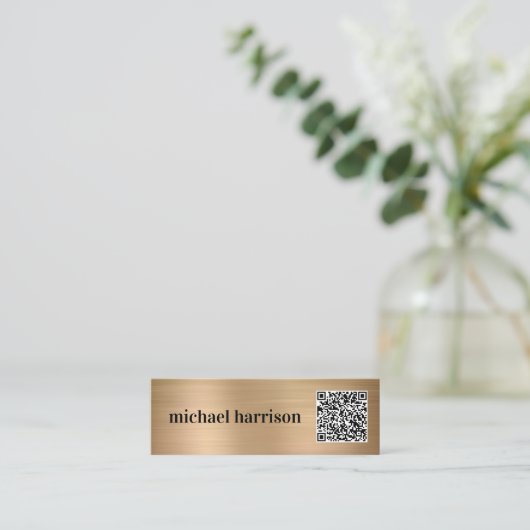 Minimale moderne typografie QR Code Gold Mini Visitekaartje (Staand voorkant)