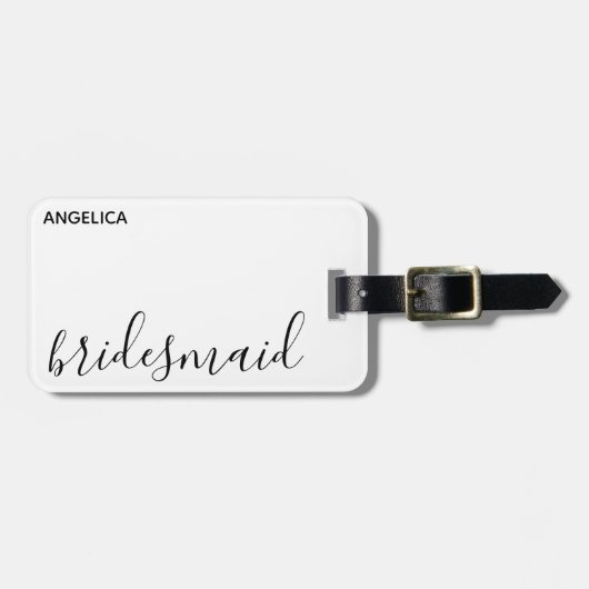 Minimale moderne Typografie Weddenschap Bridesmaid Bagagelabel (Voorkant horizontaal)