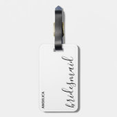 Minimale moderne Typografie Weddenschap Bridesmaid Bagagelabel (Achterkant verticaal)