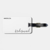 Minimale moderne Typografie Weddenschap Bridesmaid Bagagelabel (Achterkant horizontaal)
