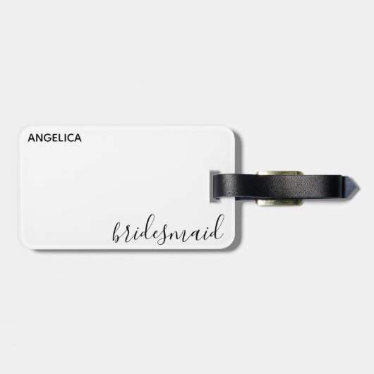Minimale moderne Typografie Weddenschap Bridesmaid Bagagelabel (Achterkant horizontaal)