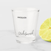 Minimale moderne Typografie Weddenschap Bridesmaid Shot Glas (Voorkant)