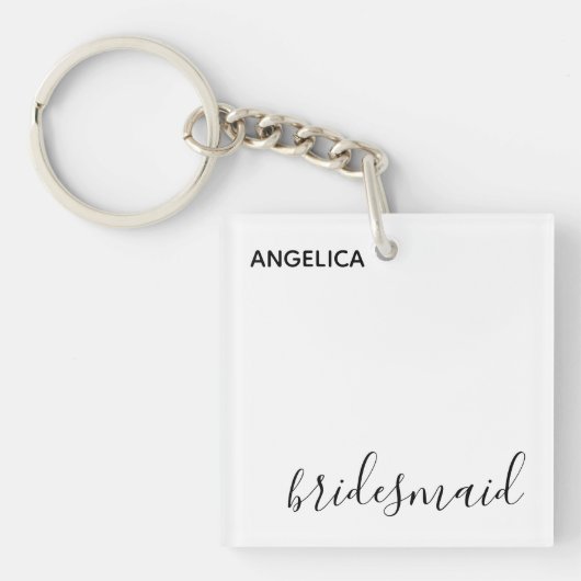 Minimale moderne Typografie Weddenschap Bridesmaid Sleutelhanger (voorkant)