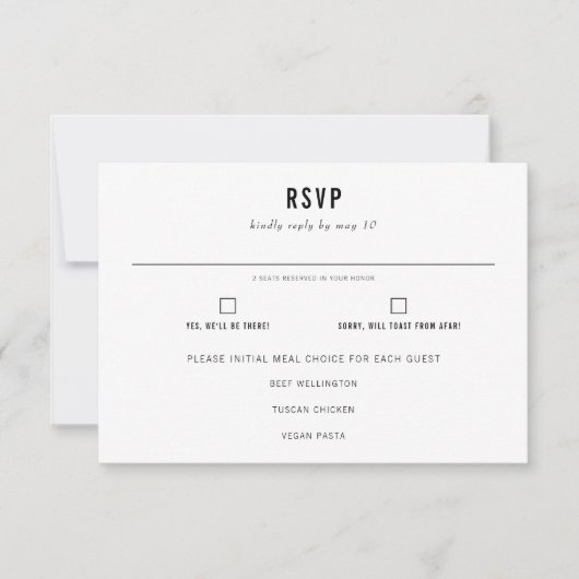 Minimale moderne typografie-weddenschap RSVP kaartje (Voorkant)
