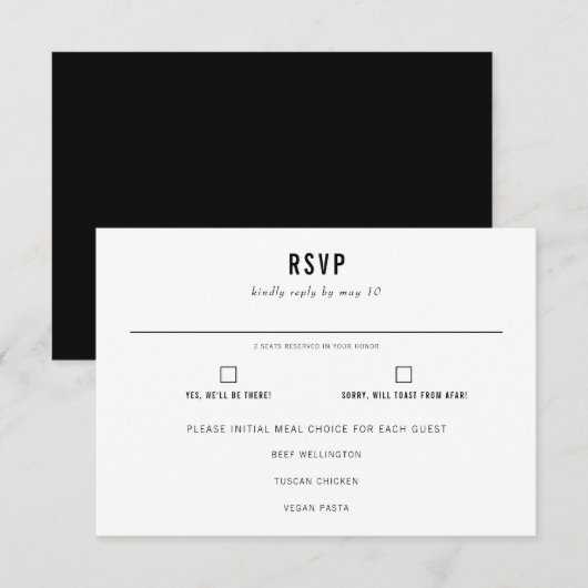 Minimale moderne typografie-weddenschap RSVP kaartje (Voorkant / Achterkant)