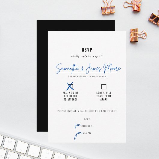 Minimale moderne typografie-weddenschap RSVP kaartje
