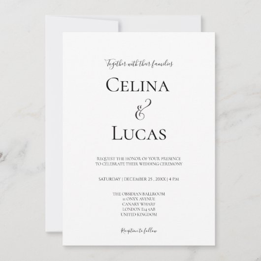 Minimale moderne typografie Zwart-wit bruiloft Kaart (Voorkant)