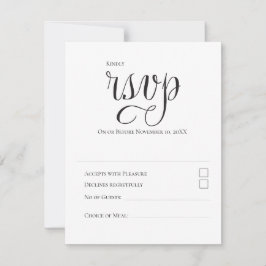 Minimale moderne typografie Zwart-wit bruiloft RSVP Kaartje