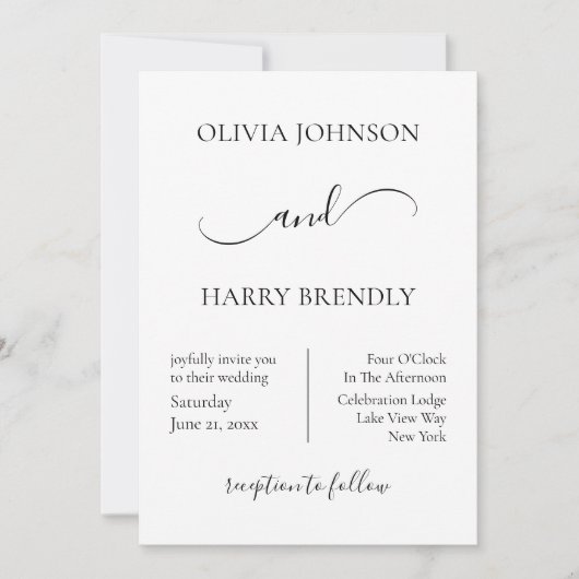 Minimale moderne uitnodiging tot huwelijk | Zwart (Voorkant)