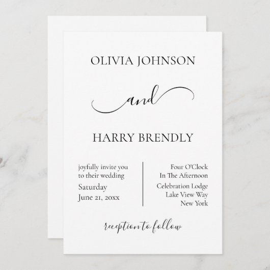 Minimale moderne uitnodiging tot huwelijk | Zwart (Voorkant / Achterkant)