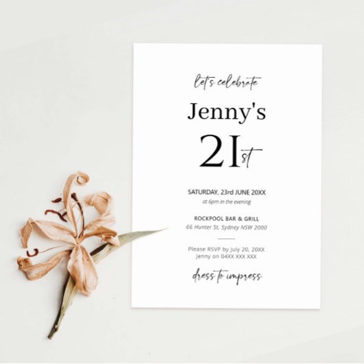 Minimale moderne uitnodiging van de 21ste verjaard