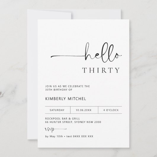 Minimale moderne uitnodiging van de 30e verjaardag (Voorkant)