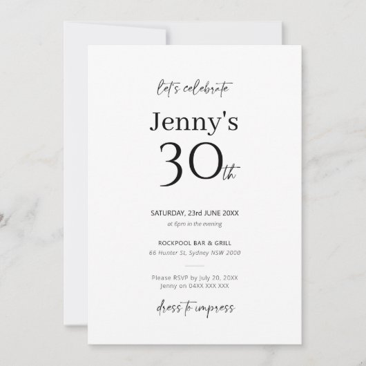 Minimale moderne uitnodiging van de 30e verjaardag (Voorkant)