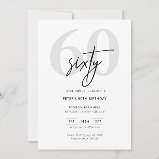 Minimale moderne uitnodiging van de 60ste verjaard (Voorkant)