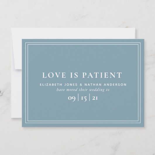 Minimale Moderne verandering van Datum Uitstel huw Save The Date (Voorkant)