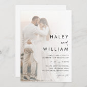 Minimale moderne vervaagde foto elegante bruiloft kaart (Voorkant / Achterkant)