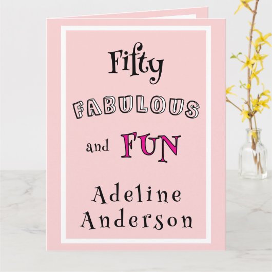 Minimale Moderne Vijftig Fabulous Fun Roze 50 Verj Kaart (Gele Bloem)