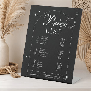 Minimale moderne vintage schoonheidssalon prijslij reclamebord met voetstuk