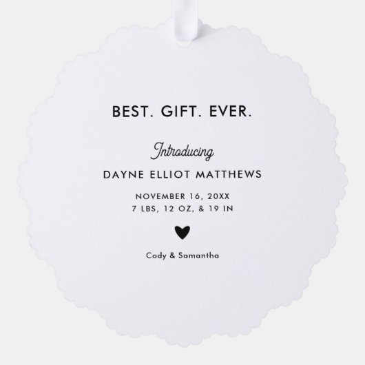 Minimale Moderne Volledige Foto Eerste Kerstmis Ornament Kaart (Achterkant)