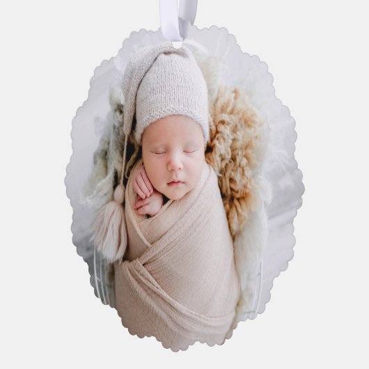 Minimale Moderne Volledige Foto Eerste Kerstmis Ornament Kaart (Links)