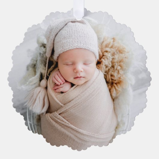 Minimale Moderne Volledige Foto Eerste Kerstmis Ornament Kaart (Voorkant)